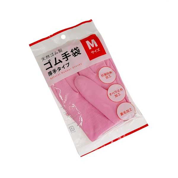 天然ゴム製ゴム手袋 厚手タイプ Mサイズ ［色指定不可］ (100円ショップ 100円均一 100均一 100均)