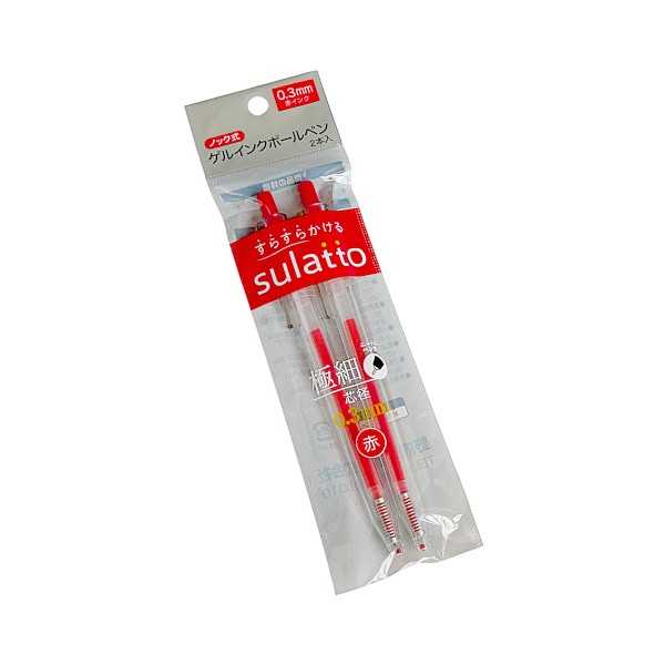 ゲルインクボールペン、2本入りです。すらすら書けるゲルタイプのボールペンです。ニードルペン先の細字で細かい書き込みもしやすいです。●1本のサイズ(約)・145×15×10mm●インク色・赤●材質・PC POM ステンレス●用途・ボールペン 筆記 文具 オフィス 事務用品 ●キーワード・ぼーるぺん ひっき ぶんぐ おふぃす じむ 100円ショップ 100円均一 100均一 100均●品名・ノック式ゲルインクボールペン0.3mm 赤2P●品番・6373●JAN・4571207042262●メーカー名・野府産業(株)●管理単位・12個/480個●入数・2本