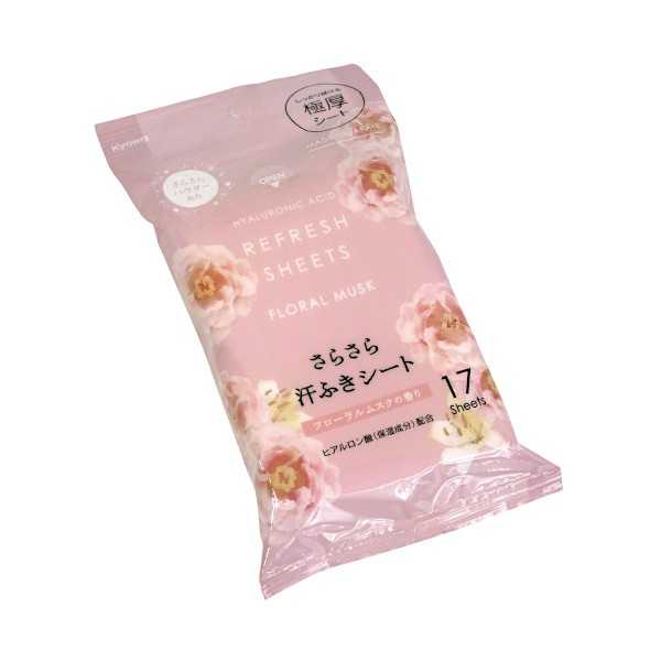 極厚さらさら汗ふきシート フローラルムスクの香り 14×20cm 17枚入 (100円ショップ 100円均一 100均一 100均)