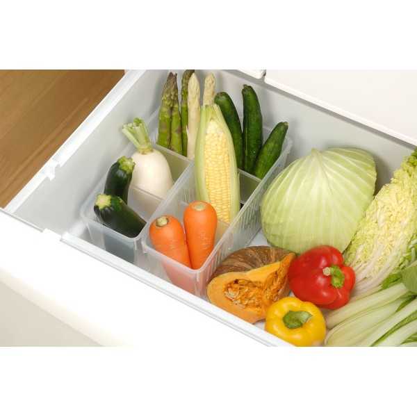 野菜ストッカー 冷蔵庫用 クリアー 9.7×24.5×高さ14cm 仕切り2枚付