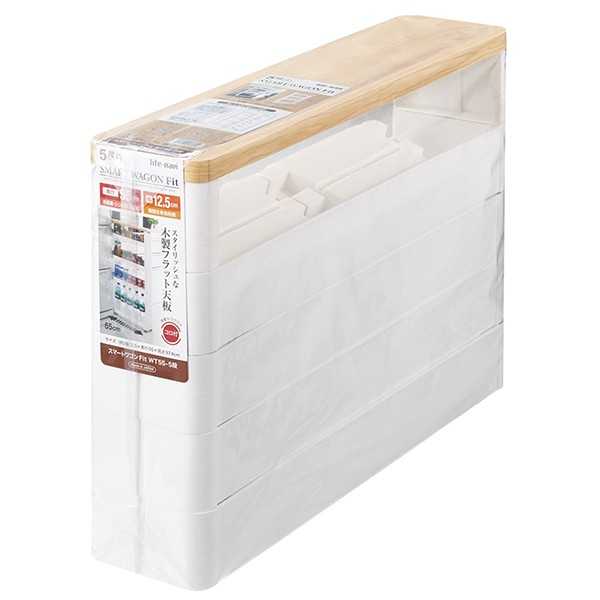100円雑貨&日用品卸-BABABAのスマートワゴン Fit 5段 木製フラット天板 コロ付 幅12.5×奥行55×高さ97.4cm｜アングル3