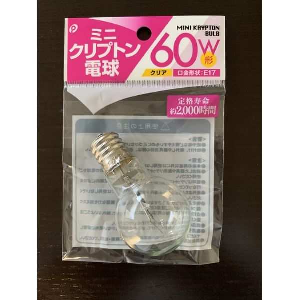 ミニクリプト電球 クリア 60W 口金E17 (100円ショップ 100円均一 100均一 100均)