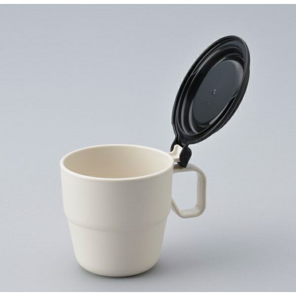 マグカップ フタ付 アイボリー 容量360ml フラップマグ (100円ショップ 100円均一 100均一 100均)