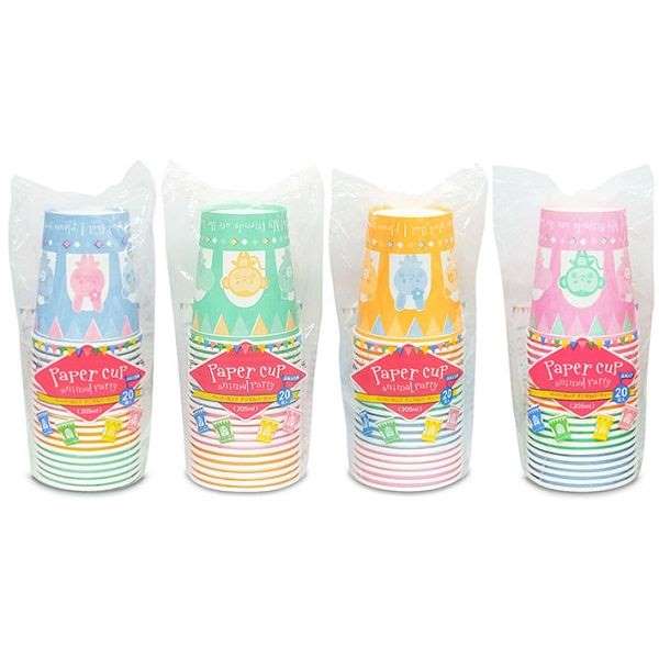 紙コップ アニマルパーティー 容量205ml 20個入 (100円ショップ 100円均一 100均一 100均)