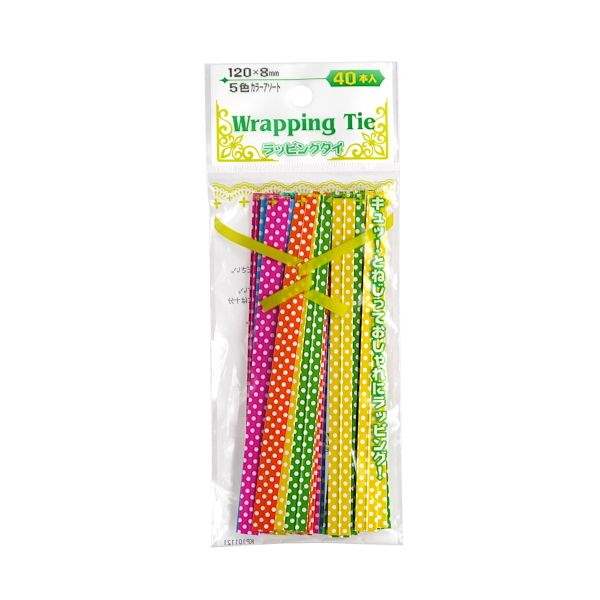 ラッピングタイ 5色カラーアソート 12cm 40本入 ［色柄指定不可］ (100円ショップ 100円均一 100均一 100均)のサムネイル