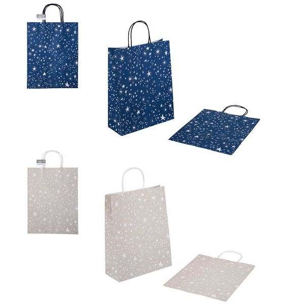 ペーパーバッグ 手提げ 縦型 星 Lサイズ（35×27×マチ11cm） 2枚入 ［色指定不可］ (100円ショップ 100円均一 100均一 100均)