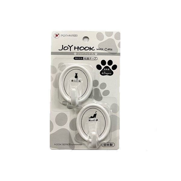 フック ジョイフックWithCats 粘着テープタイプ 丸型 ネコ柄 2個入 (100円ショップ 100円均一 100均一 100均)