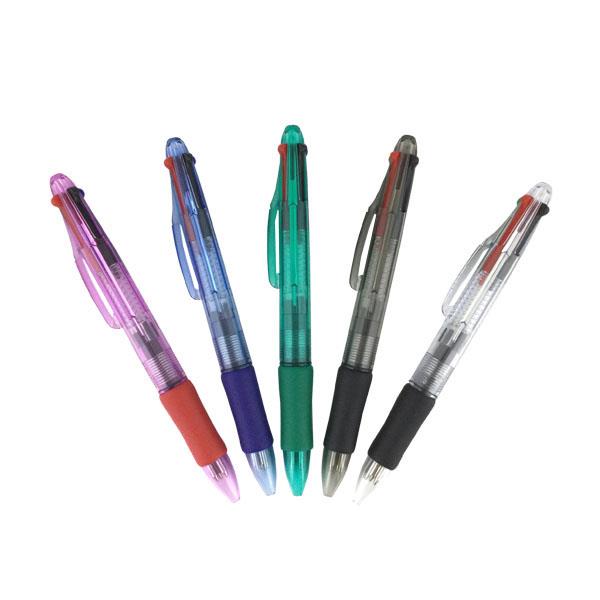 4色ボールペン 黒・赤・青・緑 ラバーグリップ付 ［色指定不可］ (100円ショップ 100円均一 100均一 100均)