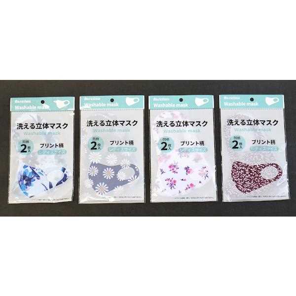 洗える立体マスク ポリウレタン プリント柄 12.5×35cm 同柄2枚入 ［色柄指定不可］ (100円ショップ 100円均一 100均一 100均)
