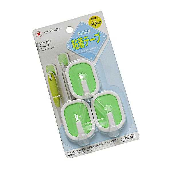 粘着テープフック ツートンフック 3.5×4.5×奥行2cm 3個入 ［色指定不可］ (100円ショップ 100円均一 100均一 100均)