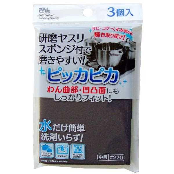 研磨ヤスリスポンジ 輝き取戻す 中目 #220 5×10×厚み1.2cm 3個入 (100円ショップ 100円均一 100均一 100均)