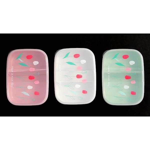 お弁当箱 チューリップ 仕切り付 Lサイズ(容量650ml) ［色指定不可］ (100円ショップ 100円均一 100均一 100均)