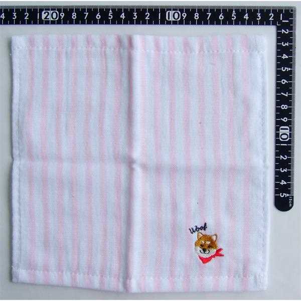 タオルハンカチ 表ガーゼ裏パイル犬 刺繍 犬 20×20cm ［色柄指定不可］ (100円ショップ 100円均一 100均一 100均)