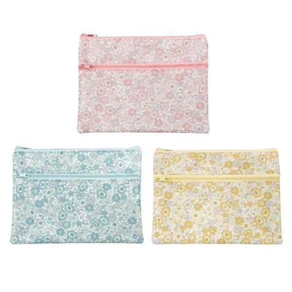 Wファスナーポーチ バードブーケ 15×21cm ［色指定不可］ (100円ショップ 100円均一 100均一 100均)