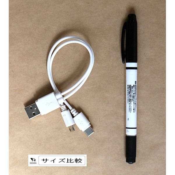 充電専用ケーブル Type-C+microB 5V/2.4A 白 ケーブル長20cm (100円ショップ 100円均一 100均一 100均)