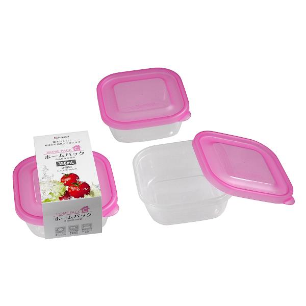 食品容器 ホームパックC ピンク 容量380ml 3個入 (100円ショップ 100円均一 100均一 100均)