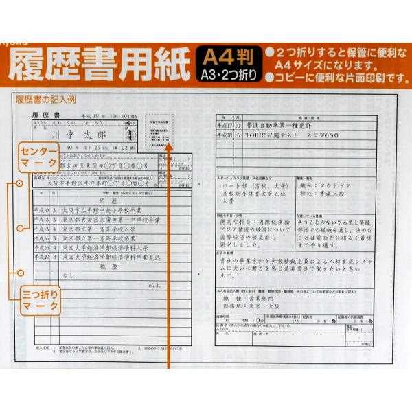 履歴書 A4判 A3・2つ折 5枚入 (100円ショップ 100円均一 100均一 100均)