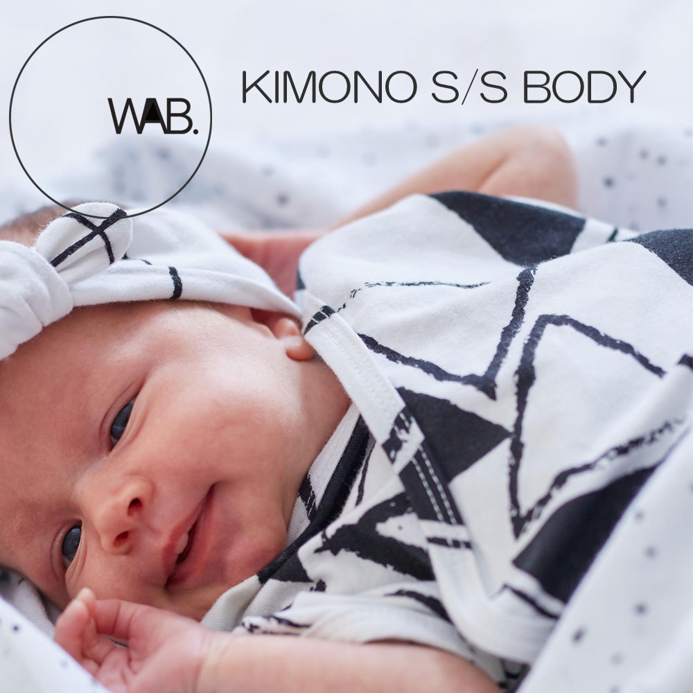 WAB　KIMONOSS-BODY　赤ちゃん　ロンパース　モノトーン　おしゃれ　出産祝い　半袖　BODYSUIT　ボディースーツ　ベビー 0-3M　着せやすい 1