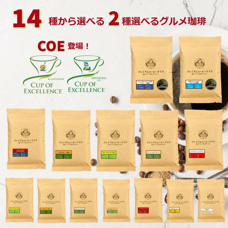 14種類のグルメコーヒーの中から好きな珈琲を2種類チョイス！カップオブエクセレンス新登場 その他（パナマゲイシャ ハワイコナ ブルーマウンテン他）おうちコーヒー プチ贅沢 焙煎したて 鮮度抜群 工場直送