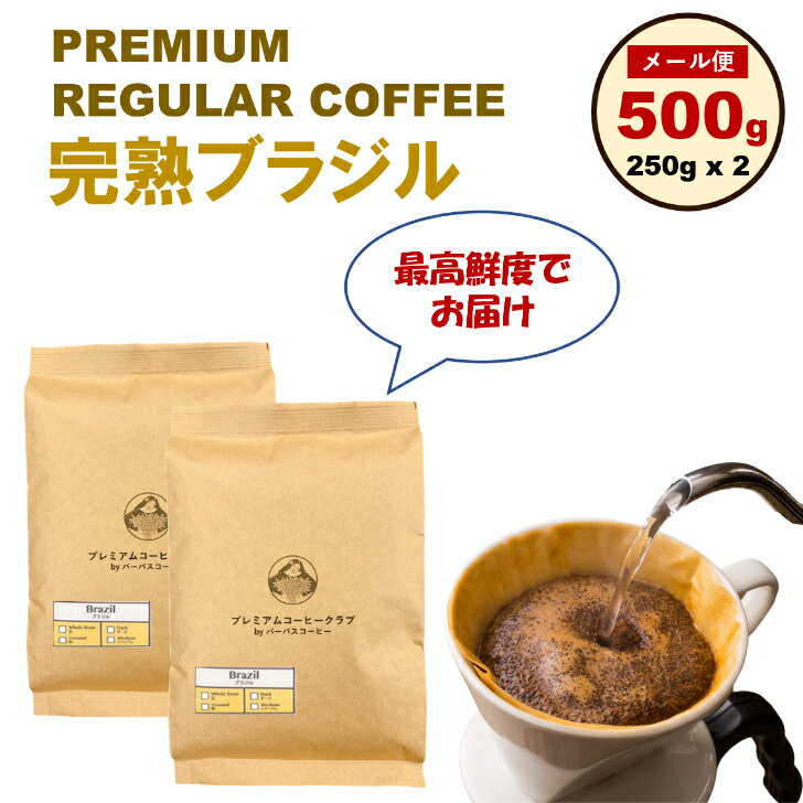 完熟ブラジル レギュラー 500g（250g x 2)　完熟豆 できたて　煎りたて 新鮮 最高鮮度 完全受注焙煎 自家焙煎 工場直送 メール便 送料無料