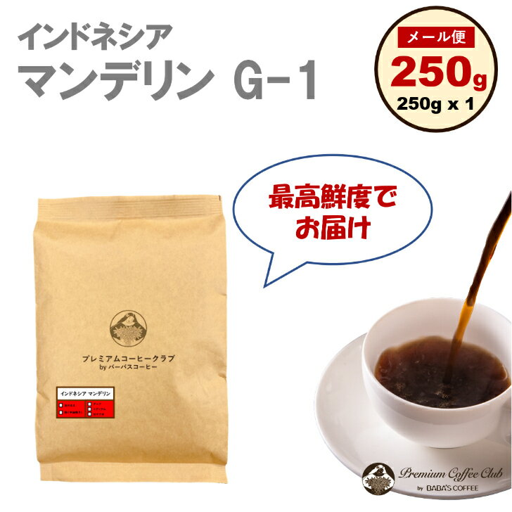 【最高鮮度 送料無料 メール便】インドネシアマンデリン G-1 250g 最高鮮度 出来立て完全受注焙煎 工場直送 メール便 送料無料 お試し 買い回り ポイント消化