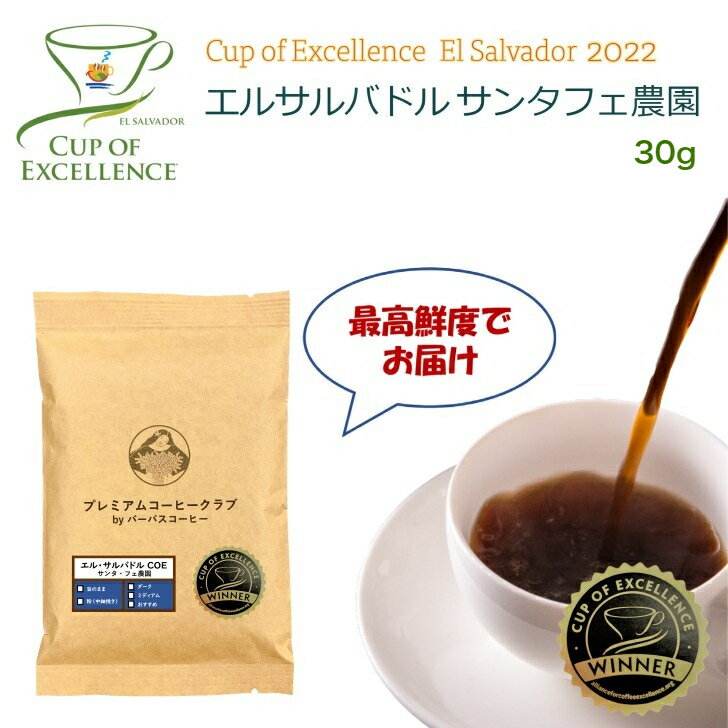 【カップオブエクセレンス 数量限定】Cup of Excellence 2022年 エルサルバドル サンタフェ農園 30g COE カップオブエクセレンス 焙煎したて 焼きたて 最高鮮度 送料無料 お試し 工場直送 coe