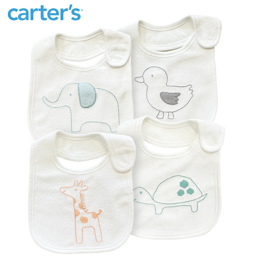 Rakuten - NEW! ★ カーターズ （Carter's）コットン スタイ 4枚組セット（Animal）ビブ 出産祝い アップリケ 正規品 コットン ボディスーツ