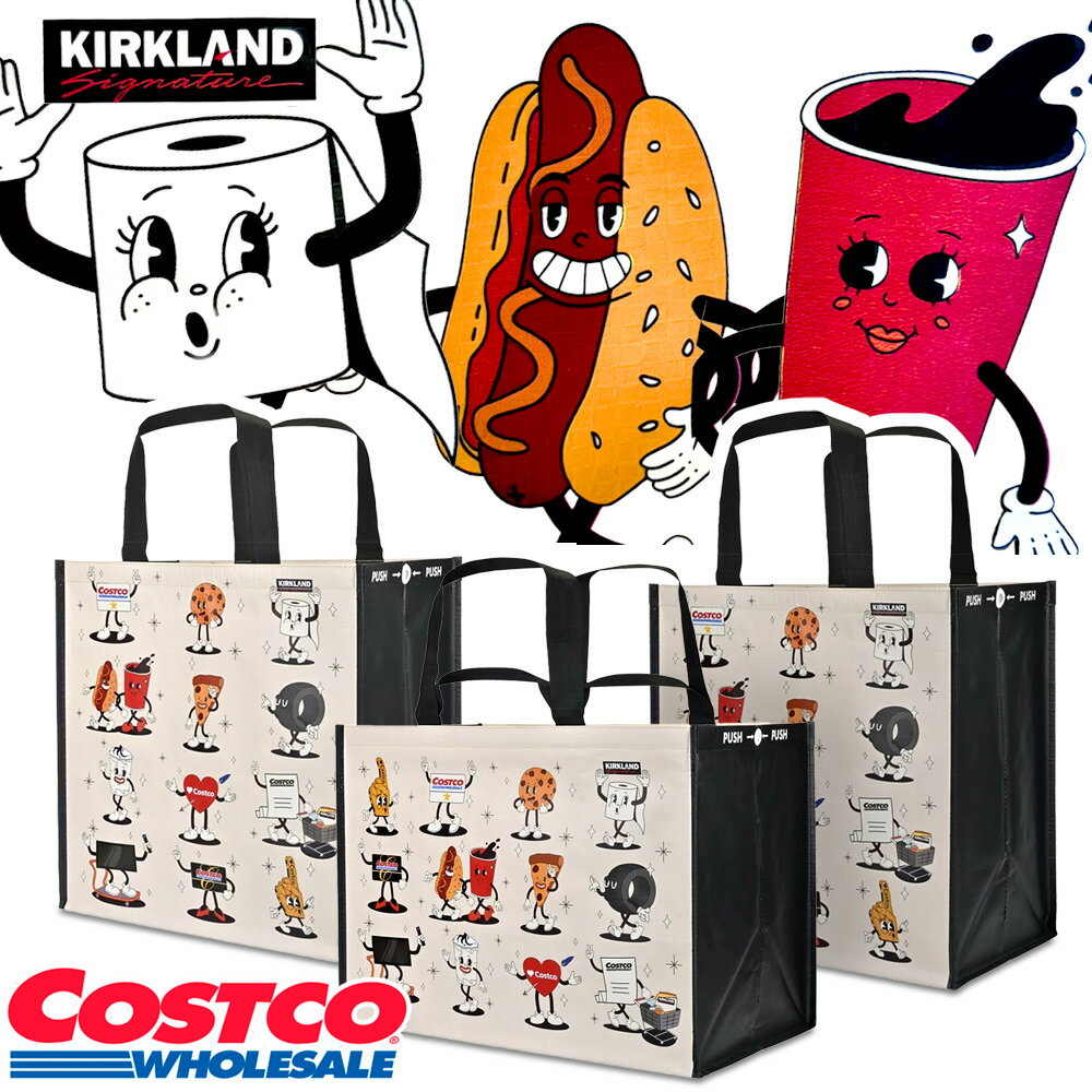 樂天商城 - NEW! ★ コストコ キャラクター ショッピングバッグ 3枚セット エコバッグ 厚手 トートバッグ ポリプロピレン 大型 自立 マチあり 大容量 丈夫 軽量 折り畳み 0226cosp