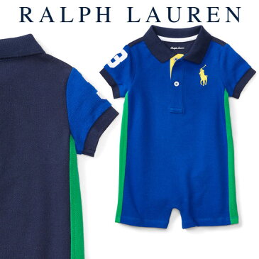 ラルフローレン【Ralph Lauren】デザインコットンロンパース（ブルーブロック）【あす楽対応】（ロンパース ベビー 出産祝い Ralph Lauren 赤ちゃん 男の子）