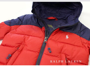 ラルフローレン【Ralph Lauren】フード付2トーンダウンジャケット(レッド/ネイビー)【あす楽対応】(ベビー 出産祝い 赤ちゃん 女の子 男の子 おくるみ 防寒)