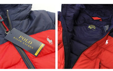 ラルフローレン【Ralph Lauren】フード付2トーンダウンジャケット(レッド/ネイビー)【あす楽対応】(ベビー 出産祝い 赤ちゃん 女の子 男の子 おくるみ 防寒)