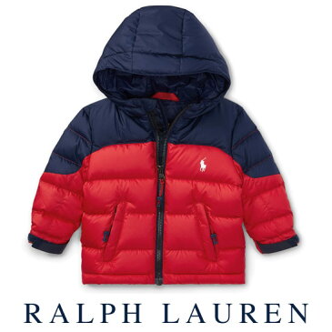 ラルフローレン【Ralph Lauren】フード付2トーンダウンジャケット(レッド/ネイビー)【あす楽対応】(ベビー 出産祝い 赤ちゃん 女の子 男の子 おくるみ 防寒)