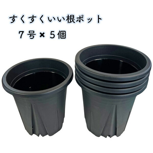 すくすくいい根ポット 7号 ブラック 5個セット スリット鉢 日本製 黒 プラ鉢 観葉...