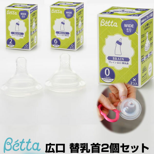 ベッタ 哺乳瓶 betta ブレイン 広口 替乳首 2個セット 丸穴 クロスカット