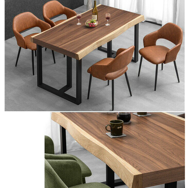 極厚天板 ダイニングテーブル 単品 4人掛け 140 × 80 天然木 アッシュ ウォールナット 耳付き 一枚板風 長方形 テーブル 食卓テーブル 食卓 幅140 140cm 極厚 木製 黒脚 ブラウン 【超大型】【後払/時間指定NG】