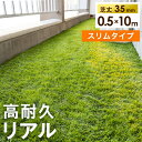 【本日クーポン5%引】 スリム 高耐久 リアル 人工芝 0.5m×10m 芝丈35mm 高密度44万本/m2 幅50cm ロール U字ピン12本 付き 幅 0....