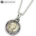アクアシルバー AQUA SILVER 6ペンスコイン ゴールドカラーストーン シルバー ペンダントトップ アクセサリー チェーン別売り シルバー925 スター...