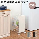 隠す分別 ごみ箱 ラック キャスター付 幅26cm ダストボックス 分別 スリム キッチン リビング 脱衣所 洗面所 寝室 ラック 防水 北欧 北海道追加送料 沖縄 離島別途送料見積もり RUD-2424
