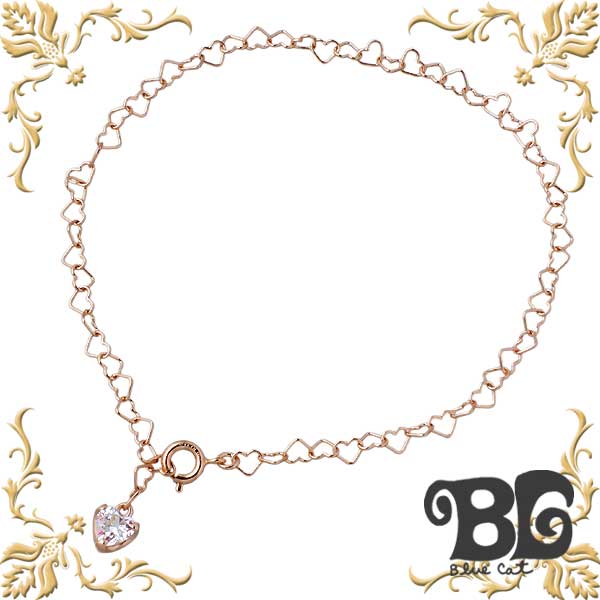 【ポイント5倍！30日まで！】 ブルーキャット Blue Cat シルバー ハート ブレスレット アクセサリー ミスティック キュービック ピンクゴールド ハートチェーン シルバー925 スターリングシルバー SBV784-1369