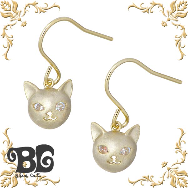 ブルーキャット Blue Cat シルバー 猫 フック ピアス アクセサリー ミスティック キュービック ネコ 2個売り イエローゴールド シルバー925 スターリングシルバー SEV758-1255のサムネイル