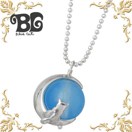 ブルーキャット Blue Cat シルバー 三日月ネコ ネックレス アクセサリー シーブルーカルセドニー シルバー925 スターリングシルバー SPV637-1...