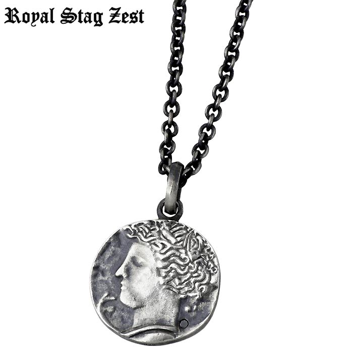 ロイヤルスタッグゼスト Royal Stag Zest シルバー ネックレス アクセサリー ブラックダイヤモンド コイン メンズ SN25-034