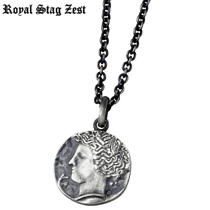 【ポイント5倍！30日まで！】 ロイヤルスタッグゼスト Royal Stag Zest シルバー ネックレス アクセサリー ブラックダイヤモンド コイン メンズ SN25-034