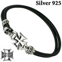 【ポイント5倍! 18日まで!】 ディールデザイン DEAL DESIGN ファングド スカル レザー ブレスレット アクセサリー ドクロ クロス シルバー92...