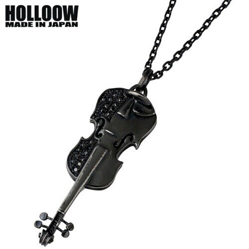 【ポイント5倍! 18日まで!】 ホロウ HOLLOOW バイオリン シルバー ネックレス アクセサリー チェーン付き キュービック ブラックコーティング シルバー925 スターリングシルバー KHP-115BK