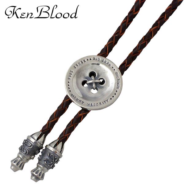 ケンブラッド KEN BLOOD ボタン シルバー ブラウンレザー ループタイ ネックレス アクセサリー シルバー925 スターリングシルバー KB-KP-31...