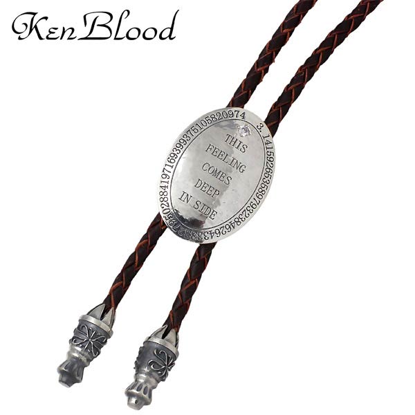 ケンブラッド KEN BLOOD オーバル プレート シルバー ブラウンレザーループタイ 十字架 アンティーク仕上げ シルバー925 スターリングシルバー KB...