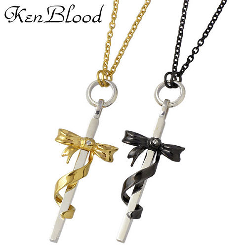 ケンブラッド ネックレス（メンズ） ケンブラッド KEN BLOOD クロス & リボン シルバー ペア ネックレス アクセサリー ダイヤモンド シルバー925 スターリングシルバー KB-KP-324GDBK-P