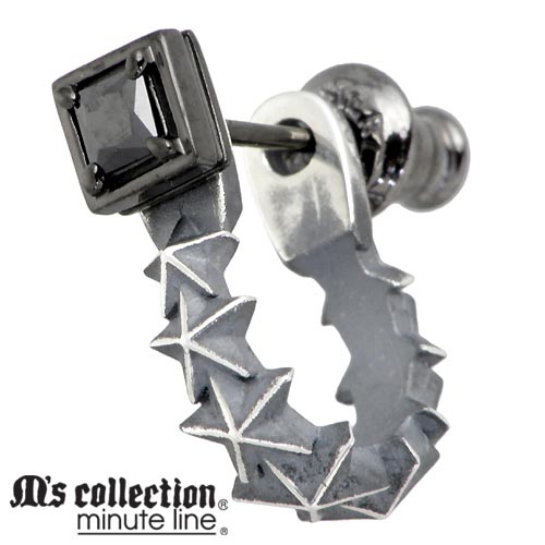 エムズ コレクション M's collection スクエア フープ型 シルバー ピアス アクセサリー 1個売り 片耳用 ブラックキュービック スター 星 シルバー925 スターリングシルバー M0356BLCZ-0357