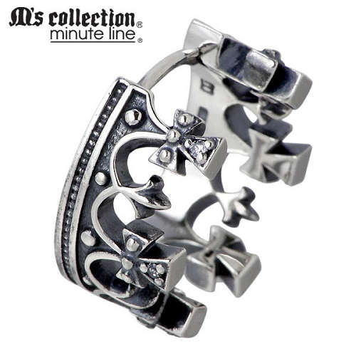 エムズコレクション M's collection 王冠 フープ シルバー ピアス アクセサリー 1個売り 片耳用 クラウン クロス キュービック CZ シルバー...